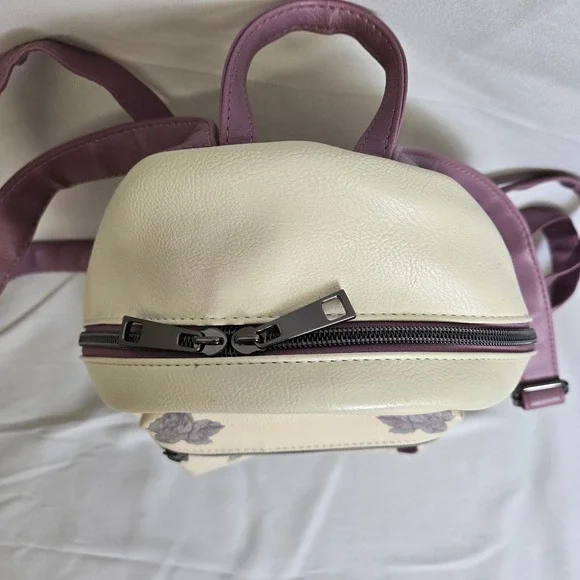 Loungefly Harry Potter Floral Deathly Hollows Mini Backpack, Cream Purple - Picture 9 of 16